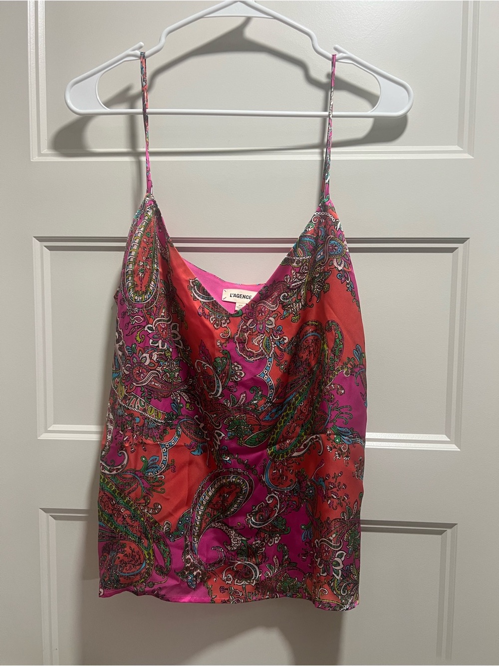 L'AGENCE Pink & Coral Paisley Silk Cowl Cami